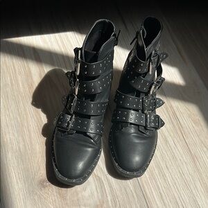 Forever 21 Black Combat Moto Boots with Buckle Straps size 6